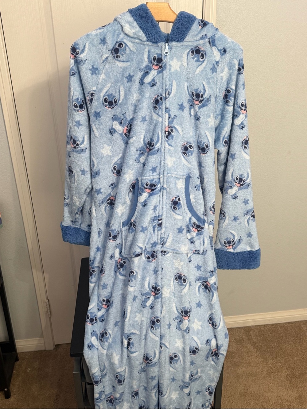 Ladies Blue Stitch Hooded Fleece Pajama Robe